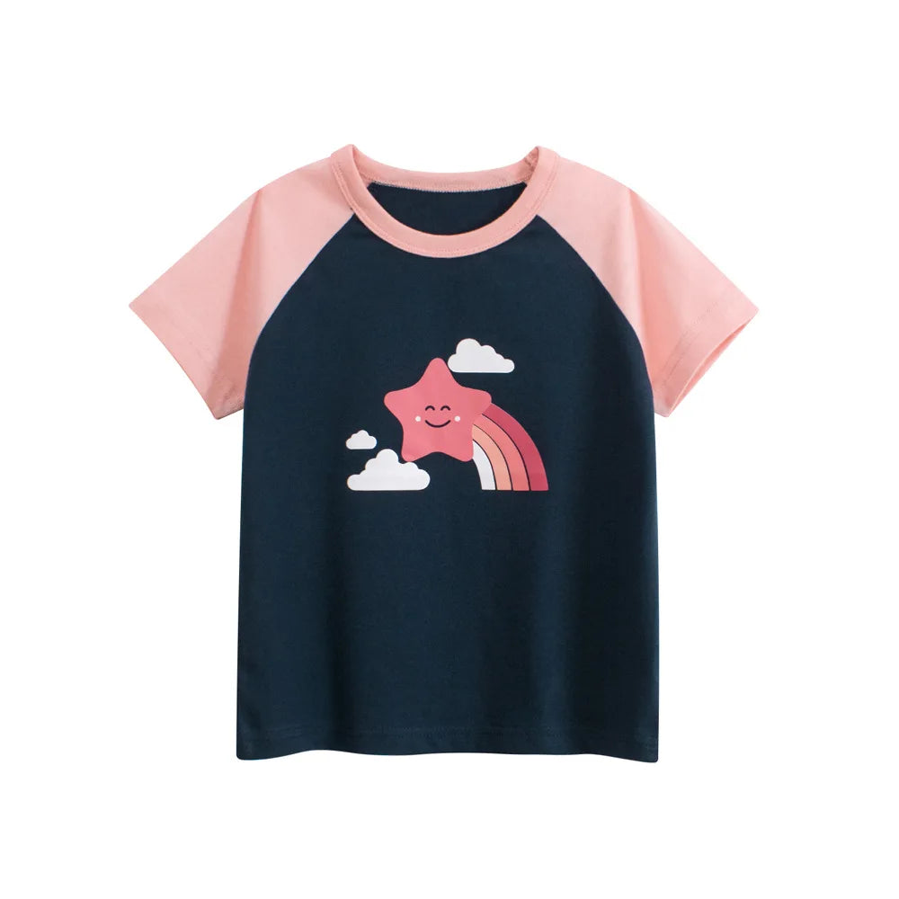 1-9T Star Print Girls T Shirt Cotton Tee Top Summer Toddler Kid Baby Clothes Rainbow Tshirt for Childrens Loose Outfit