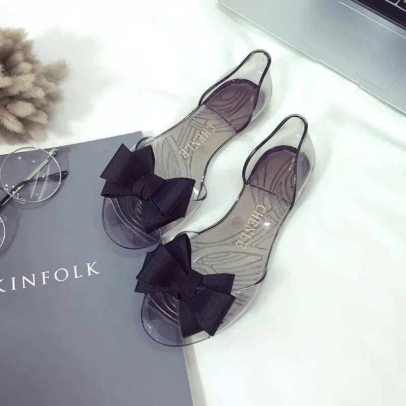 Size 35-41 Women Girls Transparent PVC Jelly Sandals Peep-toe Flats Summer Shoes INS Hot Sales Lace Camellia Flower Slippers