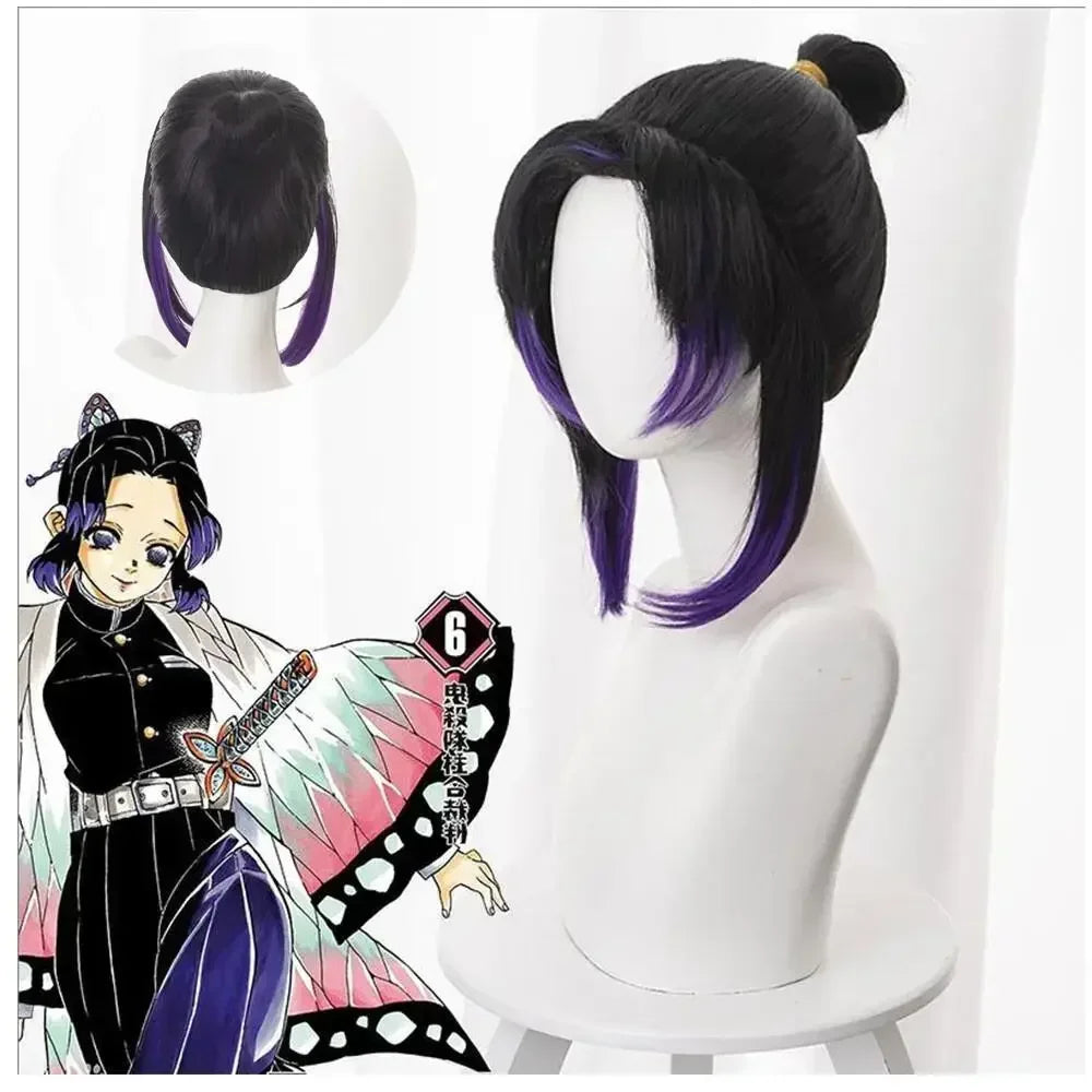 Adult Kids Kochou Anime Shinobu Wig Cosplay Costume Cosplay Clothes Butterfly Clip Women Uniform Slayer Cloak Halloween Outfit