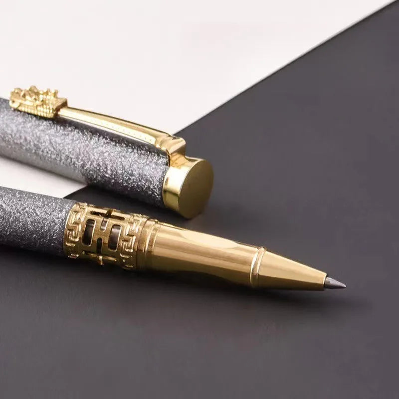 4pcs/set Elegant Golden Dragon Head Ballpoint Pen Golden/silvery/black 0.5mm Black Ink Metallic Pen for Business Teacher Gifts