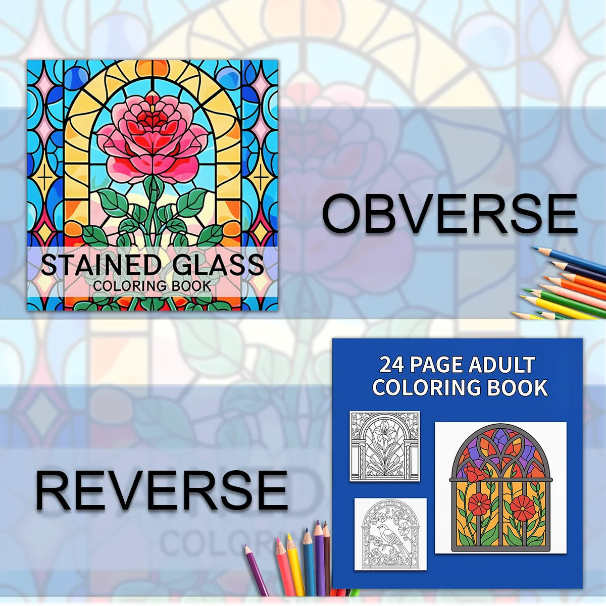 Coloring Book For Adults - Vibrant Flower Designs Reflecting on Glass, Creative and Relaxing Color Doodle Fill Book