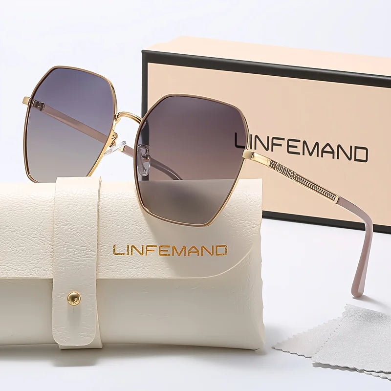 LINFEMAND Classic Metal Frame Gradient Lens Women's Sunglasses UV400 Summer Travel Essential Driving Cycling Festival Gift