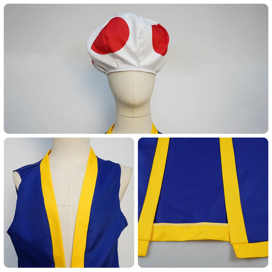 Kids Super Bros Cosplay Costume Jumpsuit with Hat, Halloween Party Fancy Dress, Mushroom Character Outfit for Boys