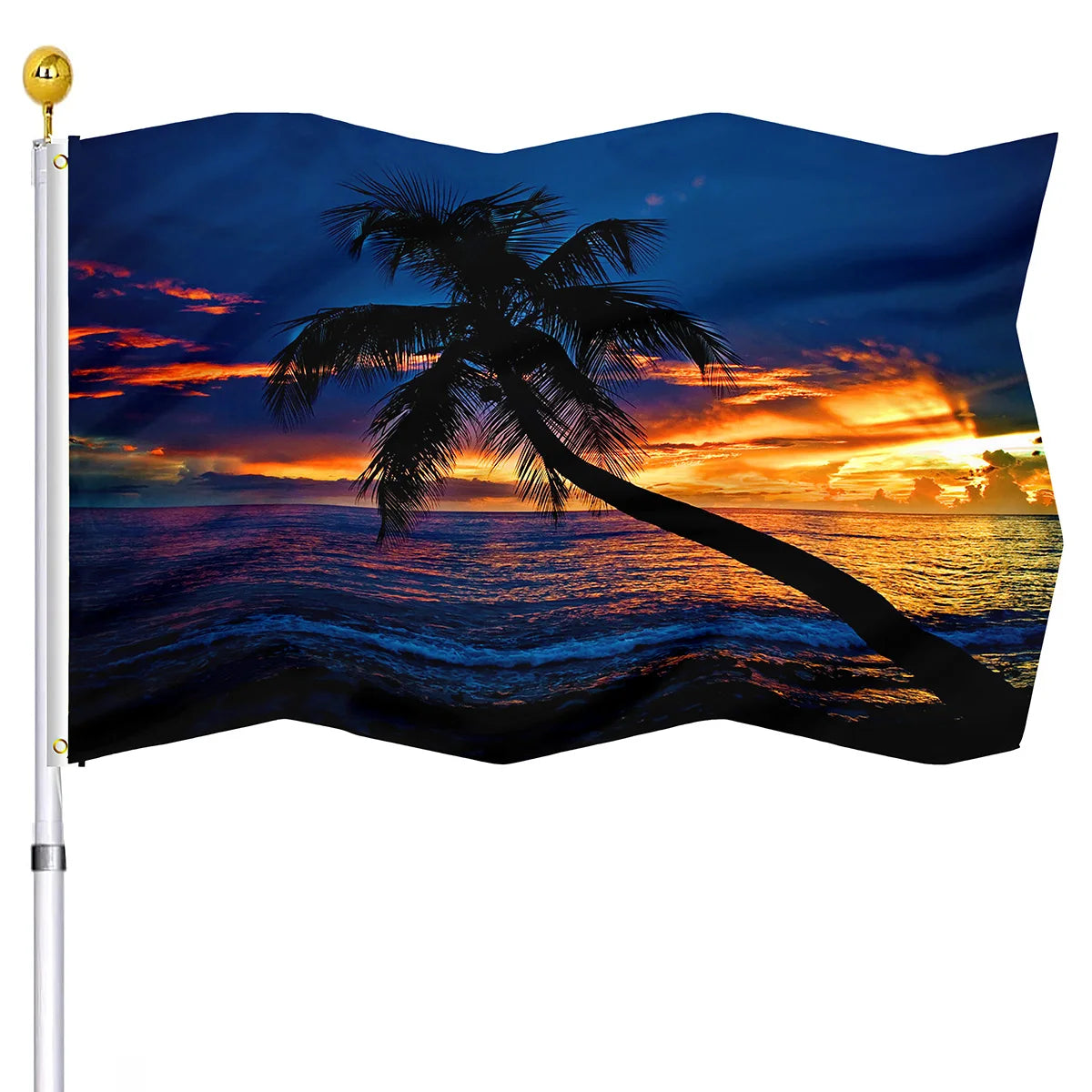 Summer Beach Holiday Decorative Flag Seaside Sunset Chairs Coconut Trees Flags House Indoor Outdoor Decor with Brass Grommets