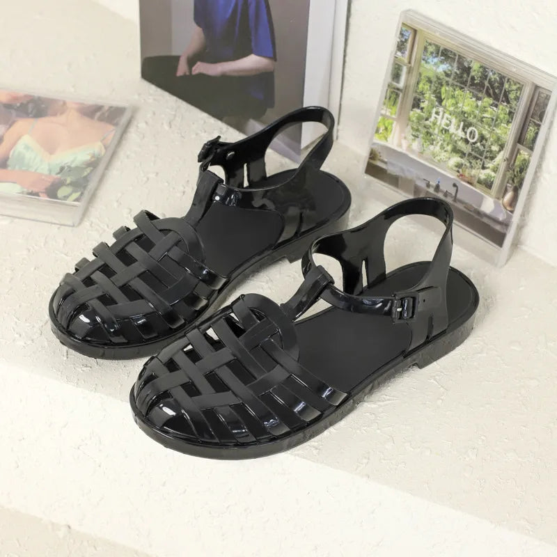Women's Fashion Retro Sandals Ladies Versatile Outwear Flat Jelly Shoes Adult Non-slip Student Waterproof Beach Shoes SHW146