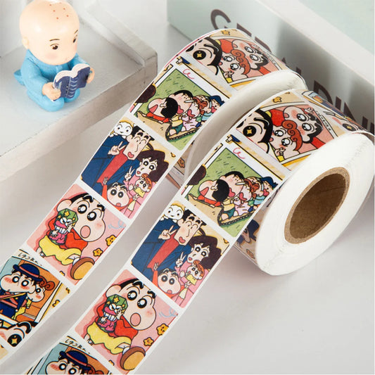 500pcs Kawaii Anime Crayon Shin-chan Stickers Roll Funny Cartoon Decoration Decals DIY Laptop Stationery Kids Reward Sticker Toy