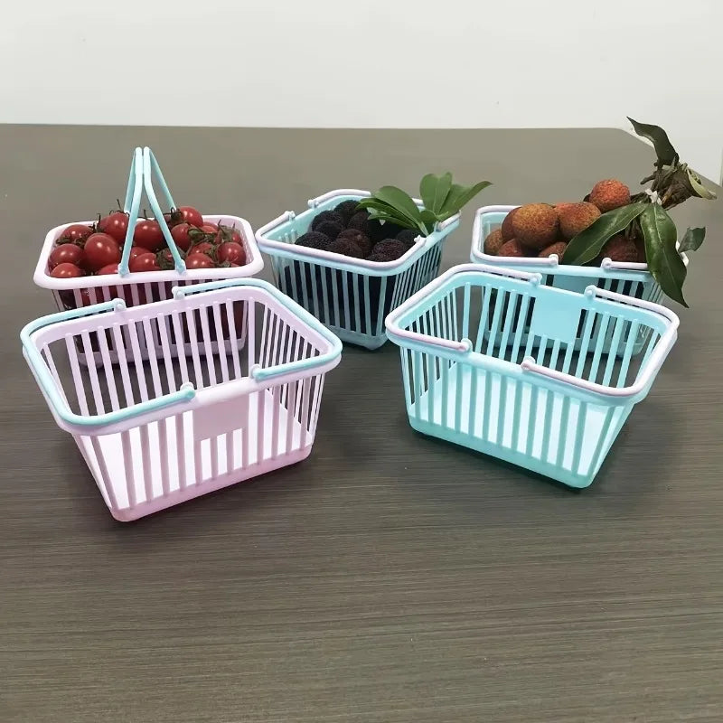 5pc Macaron Color Mini Storage Baskets with Handle Fruit Cosmetics Stationery Organizer Desktop Bathroom Organization Basket Set