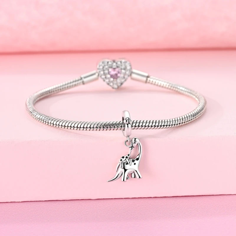 925 Sterling Silver Mother‘s Day Longneck Dino Charm Brachiosaurus Pendant Fit Original Charm Bracelets Women DIY Jewelry Gift