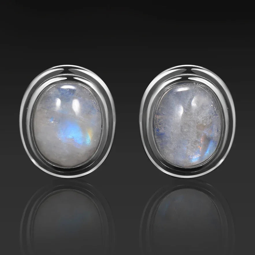 Natural 8x10MM Oval Moonstone Stud Earrings S925 Silver Earring for Women Vintage Ear Jewelry Party Gift Wholesale