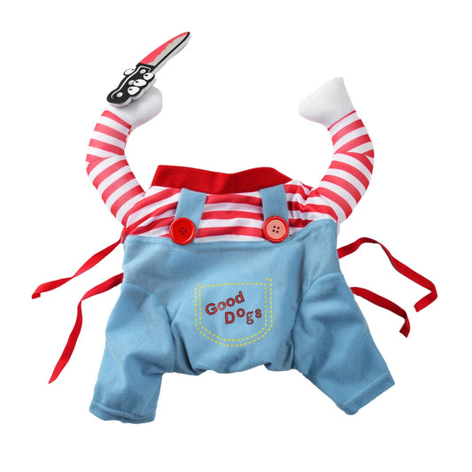 Funny Cat Costume with Toy Knife – Halloween Outfit for Kittens & Small Dogs, XS–XL