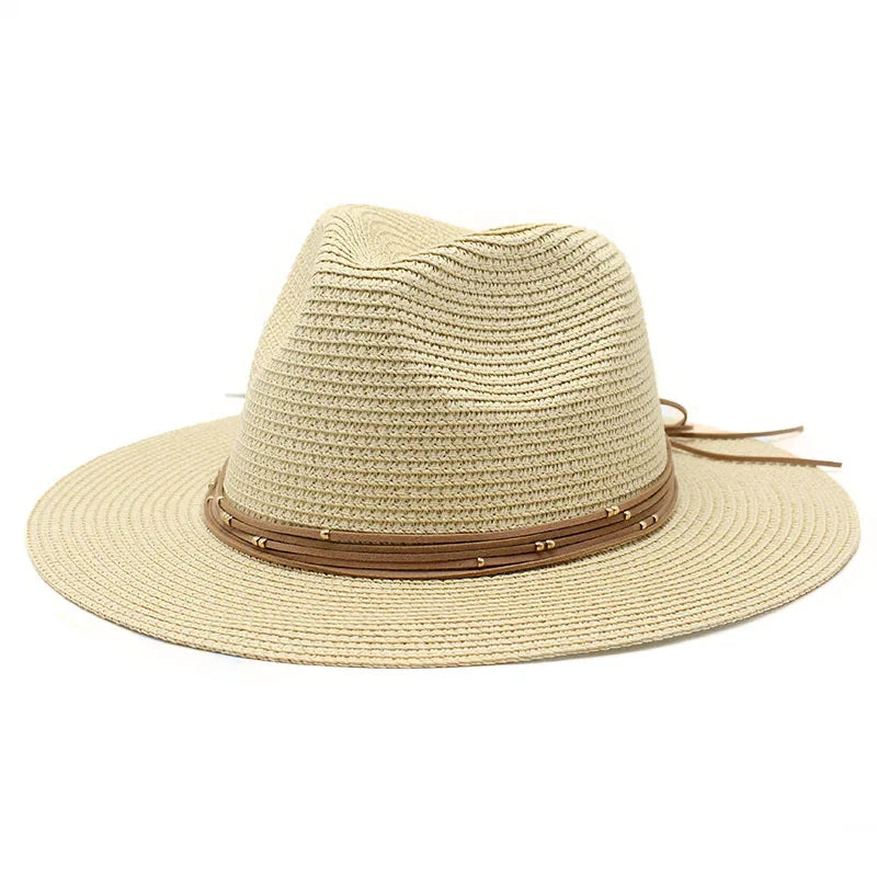 Big Size 60CM New Straw Hat 7cm Brim Summer Cooling Beach Sun Hat Outdoor Party Panama Jazz Hat Sombreros De Mujer
