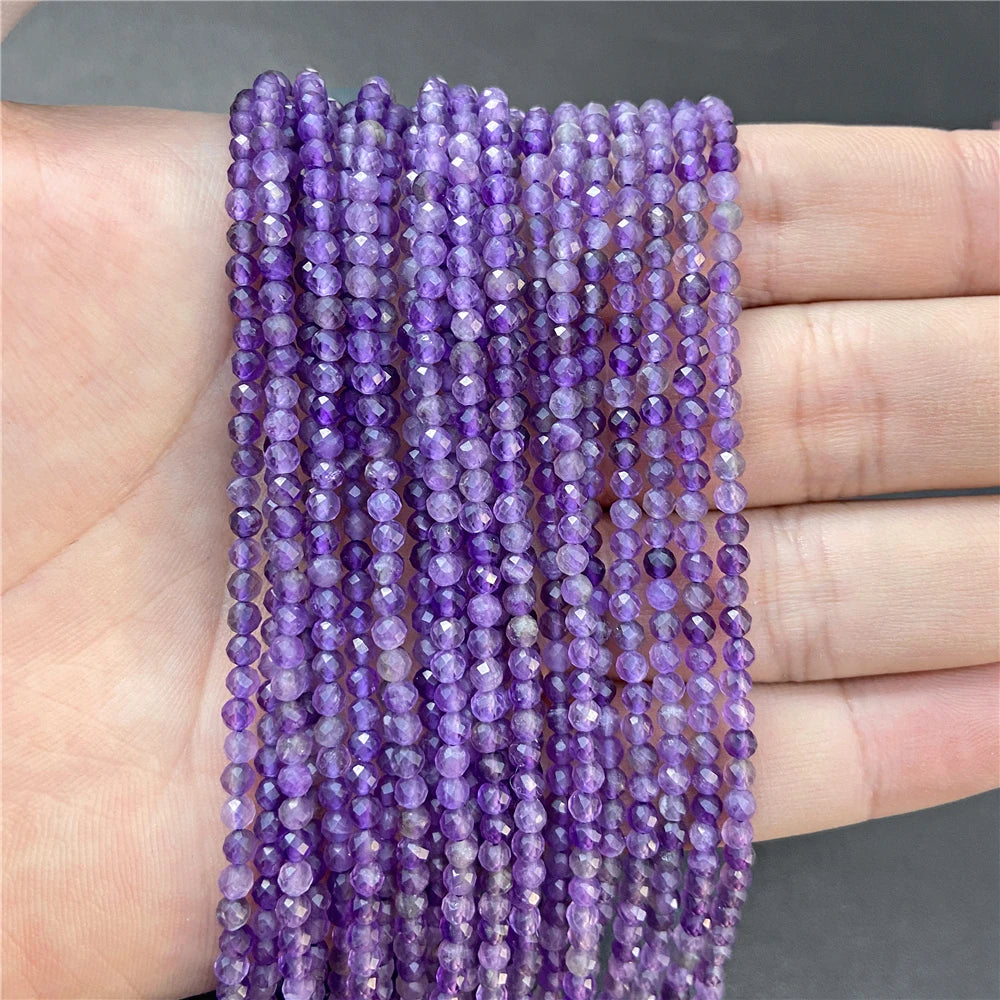 2mm 3mm 4mm Faceted Natural Stone Pink Rose Quartzs Crystal Beads Round Amethysts Loose Beads for DIY Jewelry Making Necklace