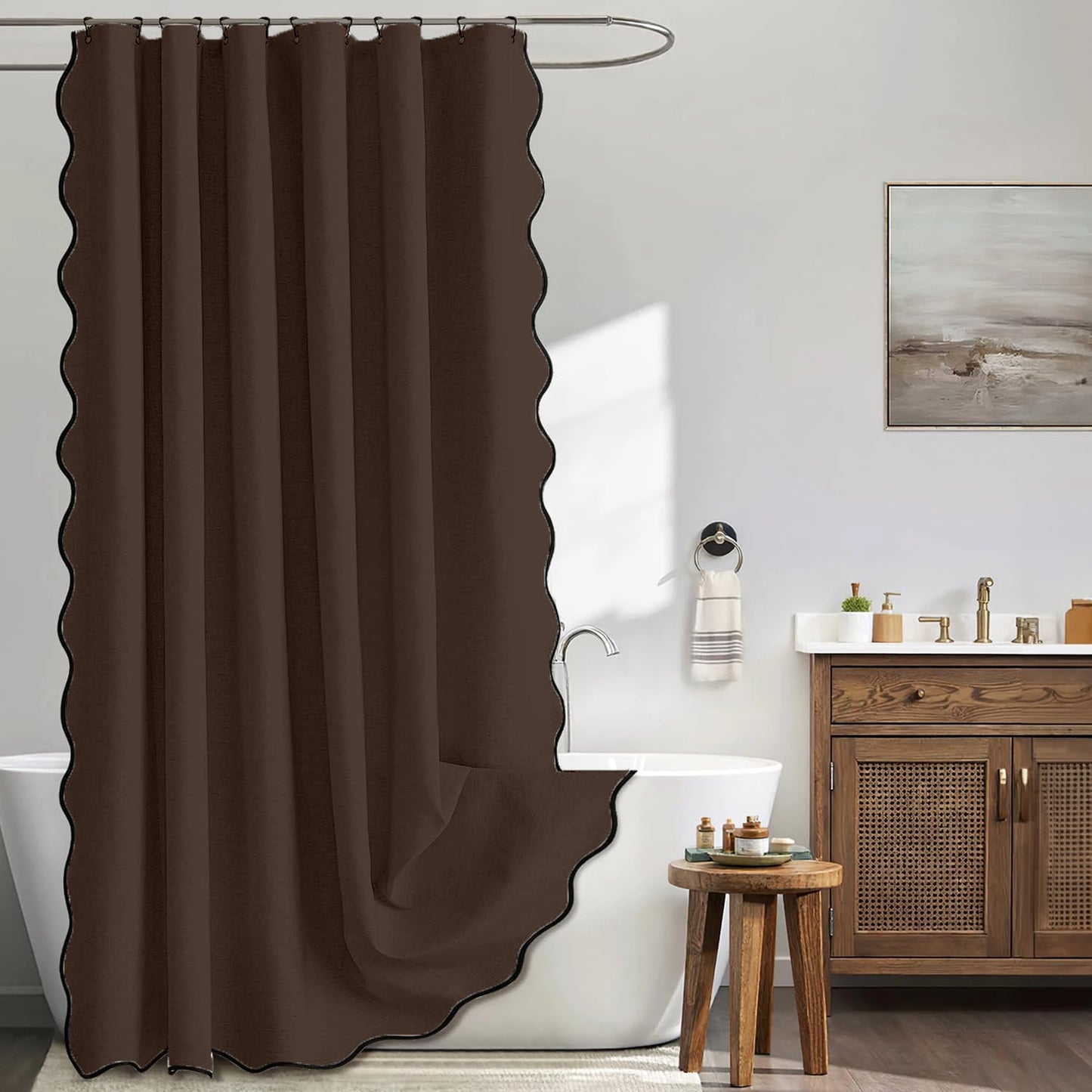 14 Colors Waterproof Shower Curtain with Wavy Edge & Scalloped Design - Quick Drying Splash Resistant Bathroom Decor