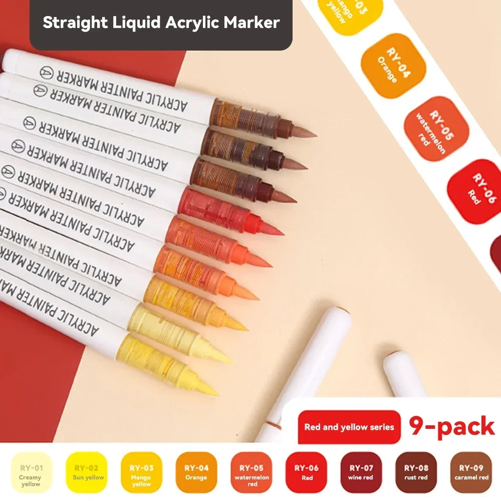 9pcs/Box Mix Color Acrylic Markers Set Art Rock Painting Pens Kids Gift Graffiti For Stone Glass Book Shoes DIY Craft Supplies