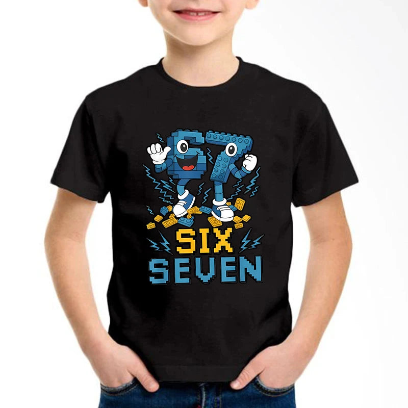 New Funny Six Seven Italian Brainrot 67 Number Graphic Print T-Shirt Boy/Girl Summer Short Sleeved Kids Comfortable Tshirt Top