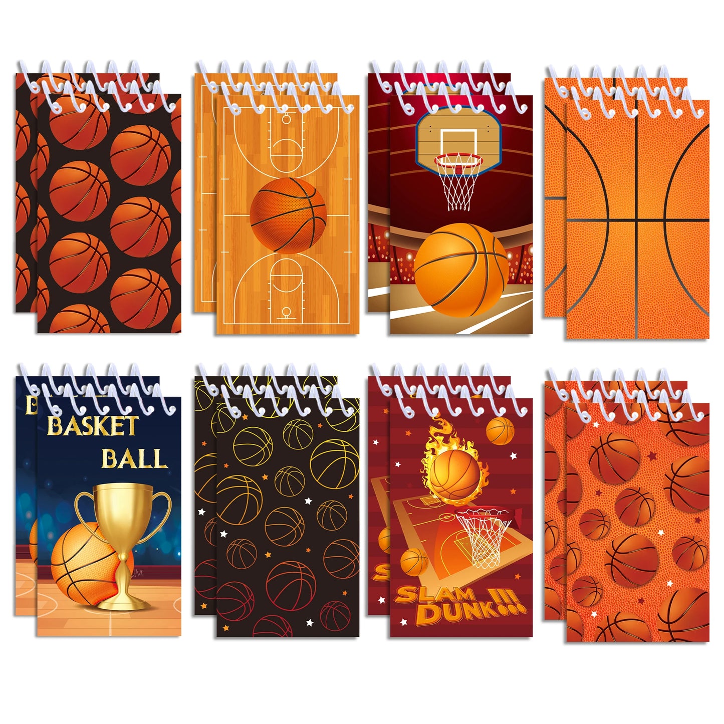 8pcs Basketball Sports Themed Mini Spiral Pocket Notebooks Memo Pad Coil Booklet Notepads For Office Stationery School Diaries