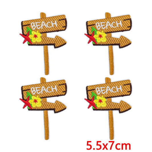 10Pcs/Lot Cool Summer Pool Iron On Patches For Clothing Beach Chair Colorful Kite Aloha Embroidery Patches Backpack Appliques