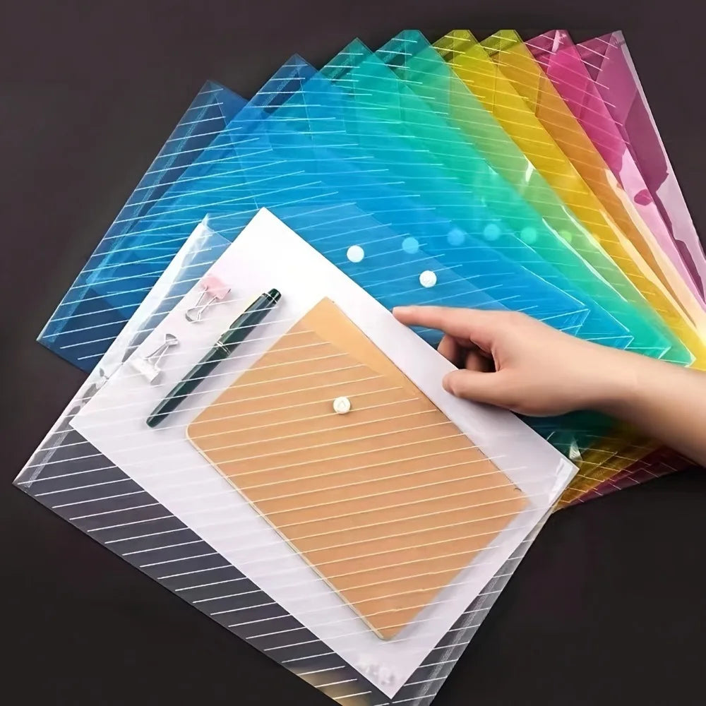 20-Pack A4 Snap Button File Folders in Random Colors, for Exam Paper Storage, School Supplies & Office Document Organization