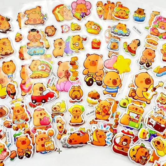 12Sheets Cute Capybara Bubble Stickers Kawaii 3D Three-Dimensional Stickers Anime Cartoon No Repetition Kids DIY Toy Sticker