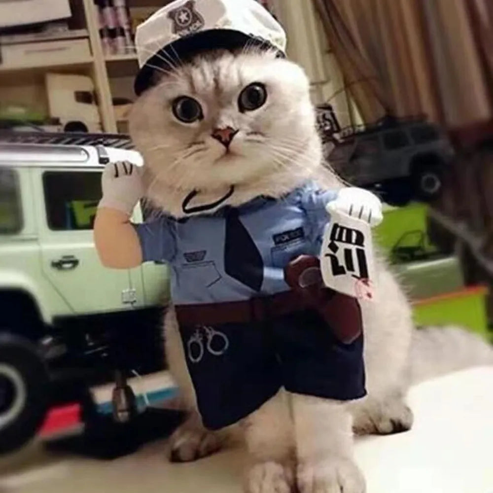 Police Pet Costume with Hat – Funny Cop Outfit for Dogs & Cats, S–XL