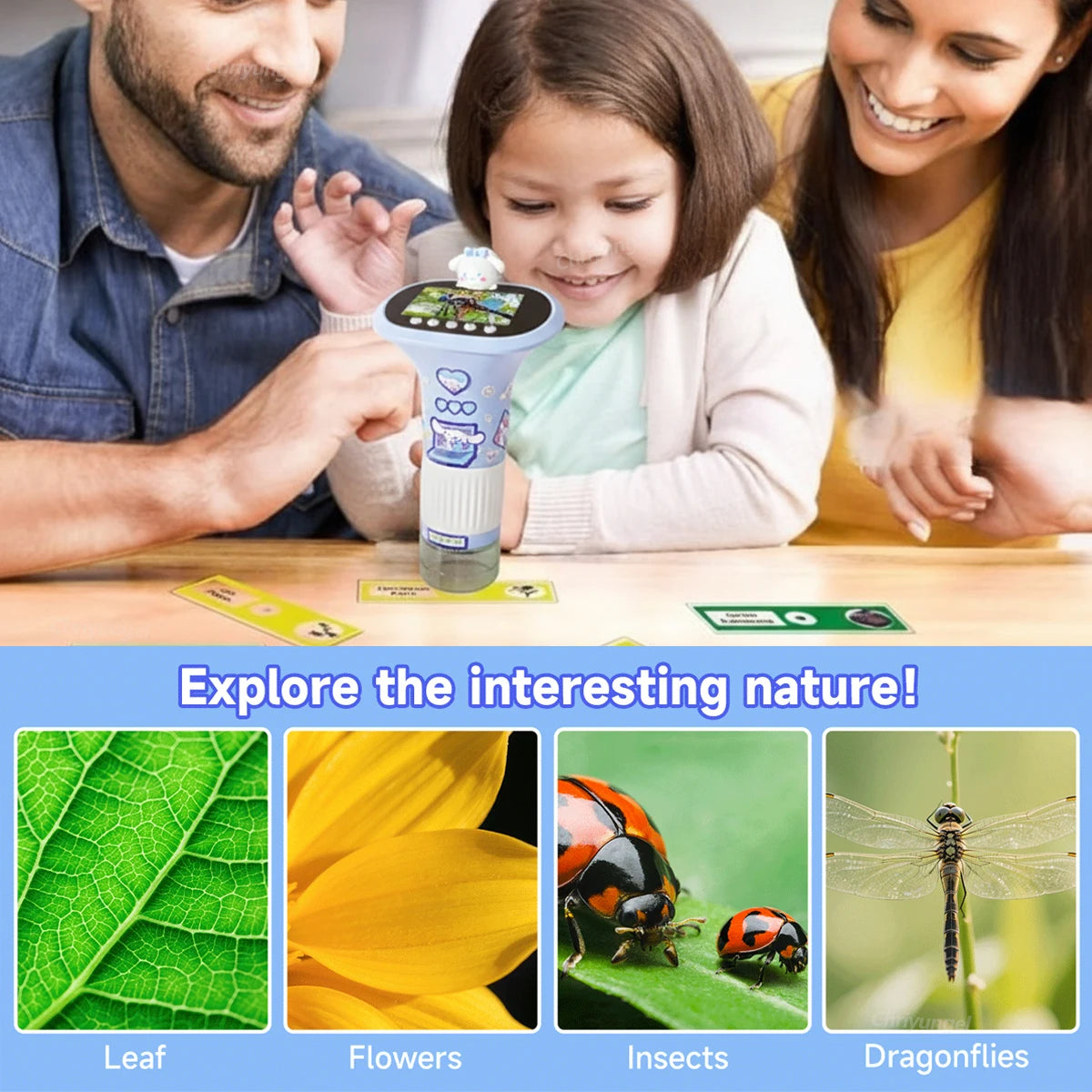 Chriyungel 1000X Handheld Digital Microscope for Kids STEM Science Toy with LED Light for Photo Video Educational Toys Gift