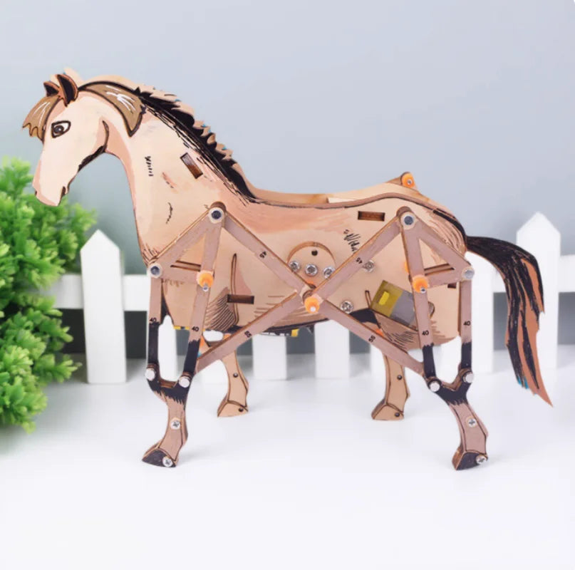 3D Wooden Puzzle DIY Assembled Model Mechanical Horse Science Discovery STEM Education Physics Experiment Kit For Children Gifts