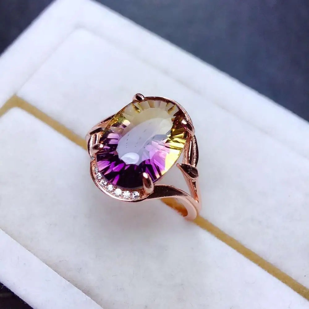 FS 10*14mm Natural Ametrine Ring Real S925 Sterling Silver Fine Fashion Charm Wedding Jewelry With Certificate for Women MeiBaPJ