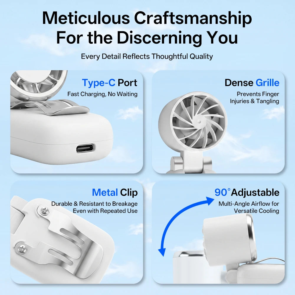 Rechargeable Hat Clip Fan 3-Speed Hands-Free Cooling Portable Clip-On Blower for Summer Beach Camping Travel Hiking Outdoor