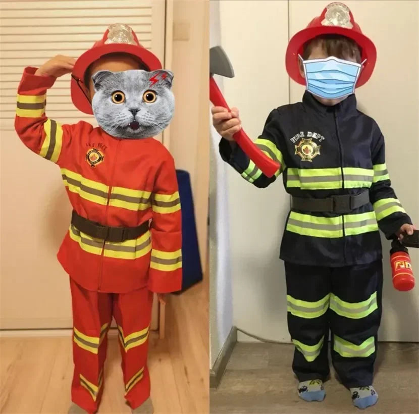 Kids Firefighter Uniform Costume – Halloween & Career Day Outfit for Boys & Girls, 100–150 cm