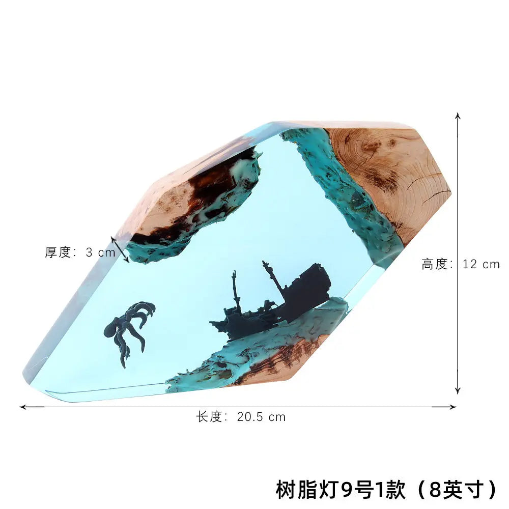 Forest Fairy Deer Desktop Art Personalized Luminous Ornament Sunken Ship Octopus Holy Solid Wood Resin Home Decor Craft Item