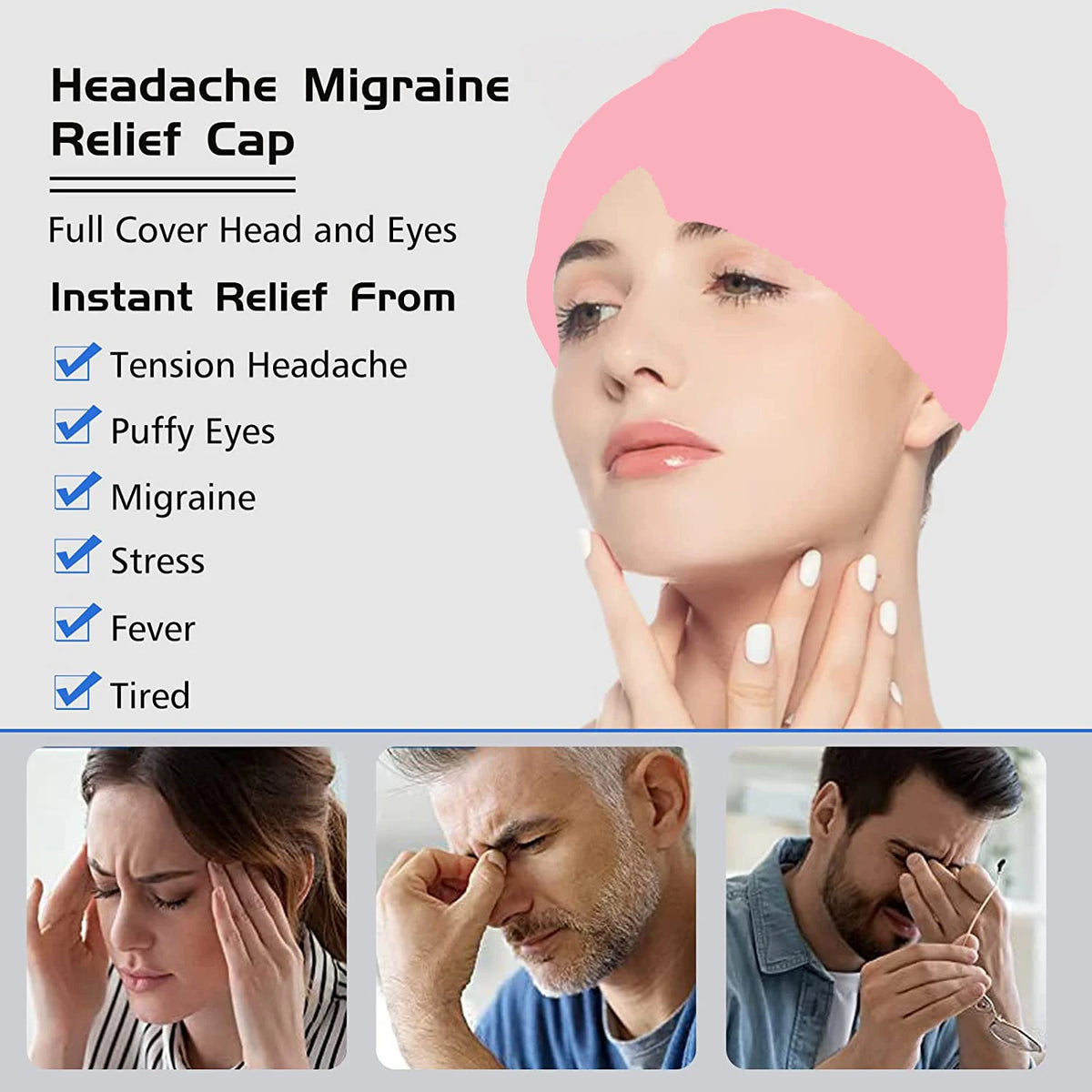 Relief Migraine Relief Cap Gel Ice Cap Single Layer Headgear Ice Pack Headgear Relief Pain Stretchable Compress Hood Eye Mask