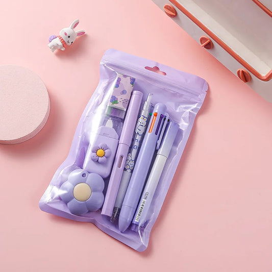 7-In-1 Stationery Set Children Back To School Gel Pen Highlighter Ballpoint Pen Eternal Pencil Tape Eraser Kids Prize Xmas Gift