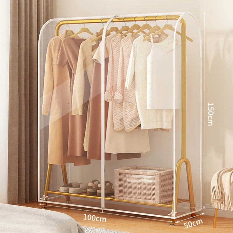 Floor Clothes Hanger Dust Cover Bedroom Drying Rack Dust Cover Cloth Translucent Coat Suit Storage Bag Dormitory Supplies