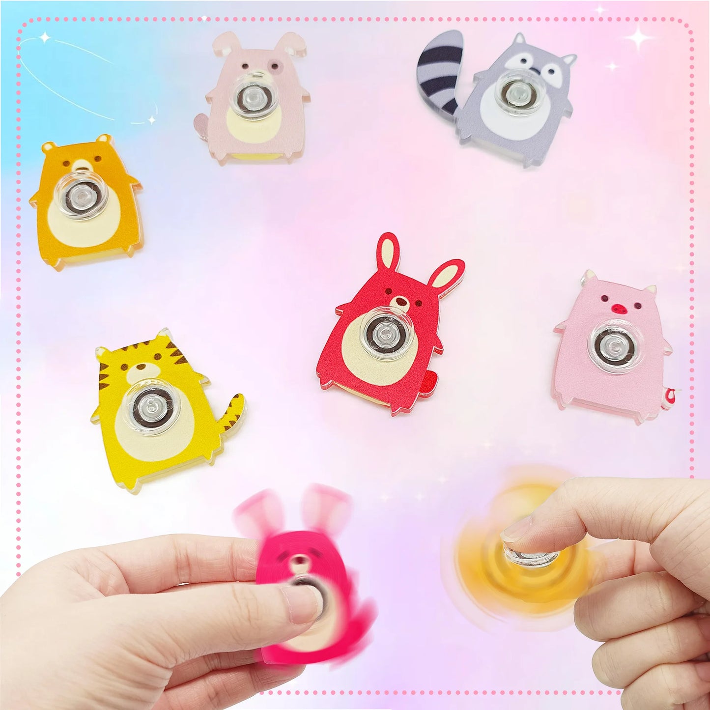 6PCS Fingertip Gyro Toy Creative Acrylic Animal Cat Dog Fox Fidget Spinners Toys Stress Relief Party Favors Gifts