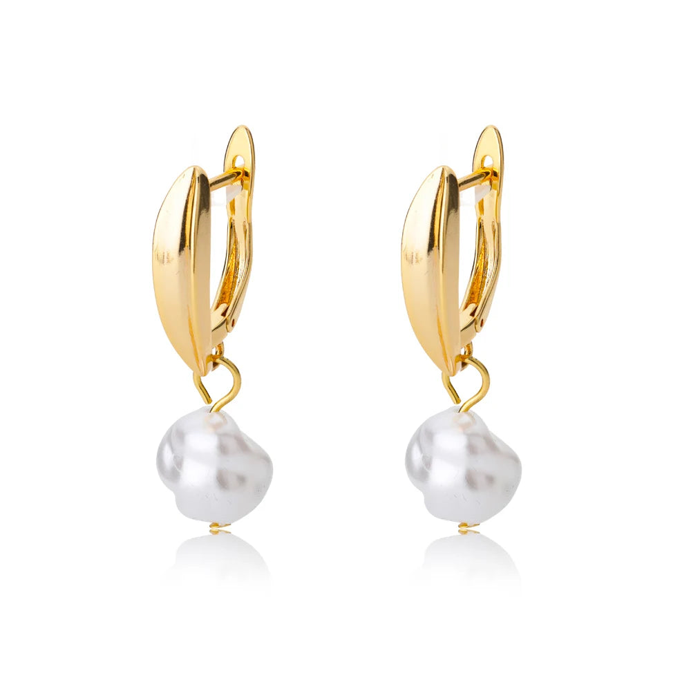 Zircon Natural Pearl Earrings For Women Gold Plated Stainless Steel Geometric Hoop Pearl Earring Wedding Bridesmaid Jewelry Gift