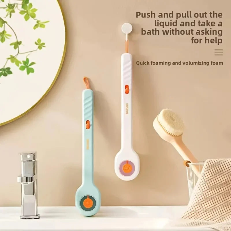 1pc Liquid Filled Soft Long Handle Hair Bath Brush, with A Back Rubbing Tool and A Long Handle for Showering Bath Accessories