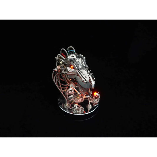 3D Metal Puzzle Mechanical T-Rex Head Model 300+ Pieces DIY Assembly Kit LED Light Up Working Model Adult Hobby Cool Tech Gift