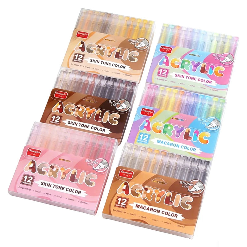 GuangNa 12/24/72 Colors Soft Brush Acrylic Marker Pen Set,Skin Tone, Macaron Color,DIY Hand Drawn,Paint Art Markers Pens Drawing