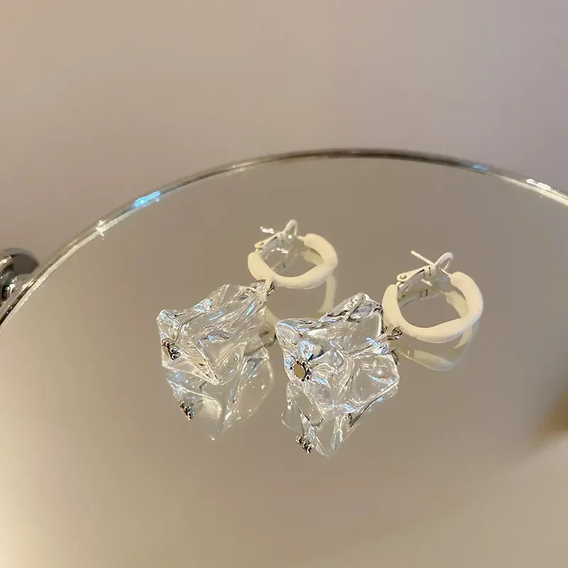 Korean Clear Geometric Pendientes Drop Earrings Transparent Irregular Acrylic Earrings for Women Trends Hanging Party Jewelry