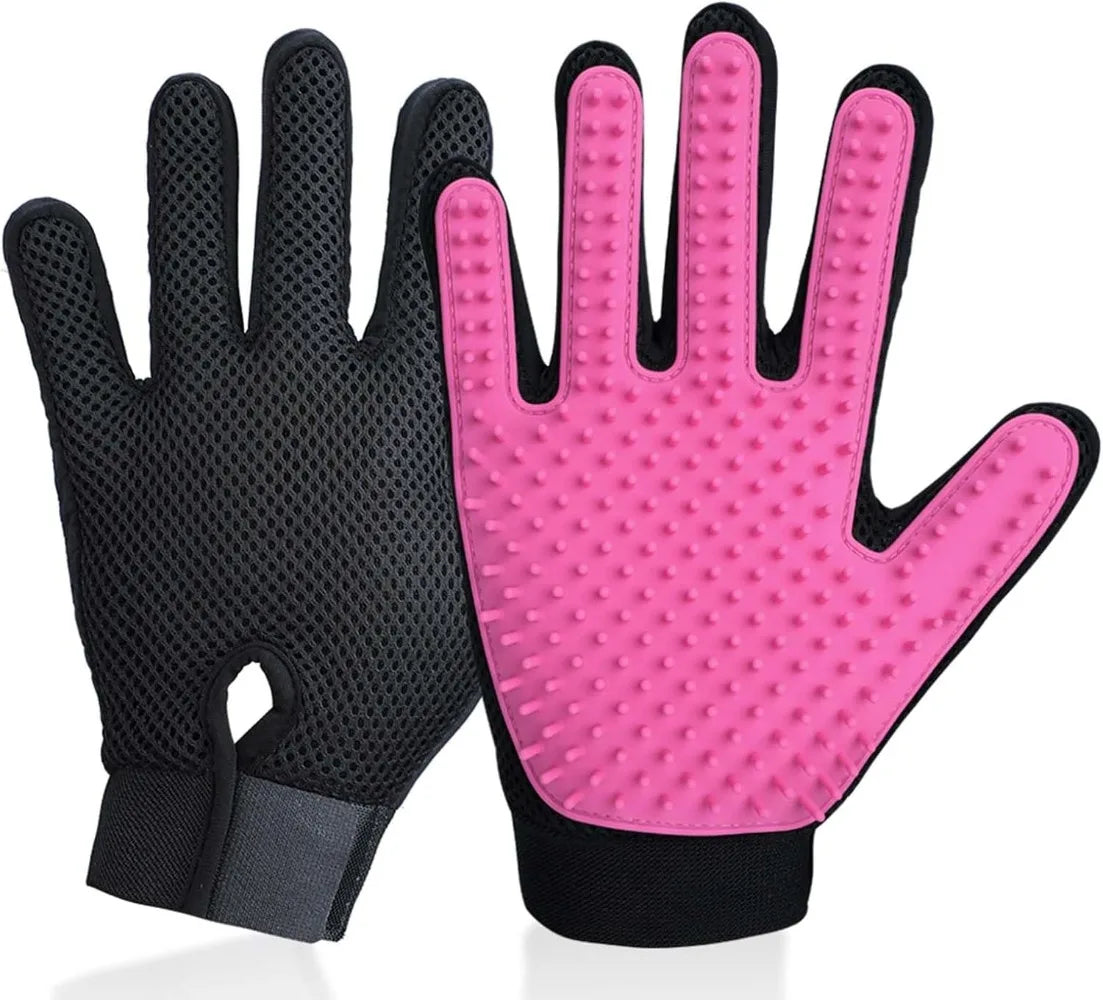 Silicone Pet Grooming Gloves – 255-Tip Hair Removal Mittens for Dogs & Cats, Works as Bath Brush, Pink