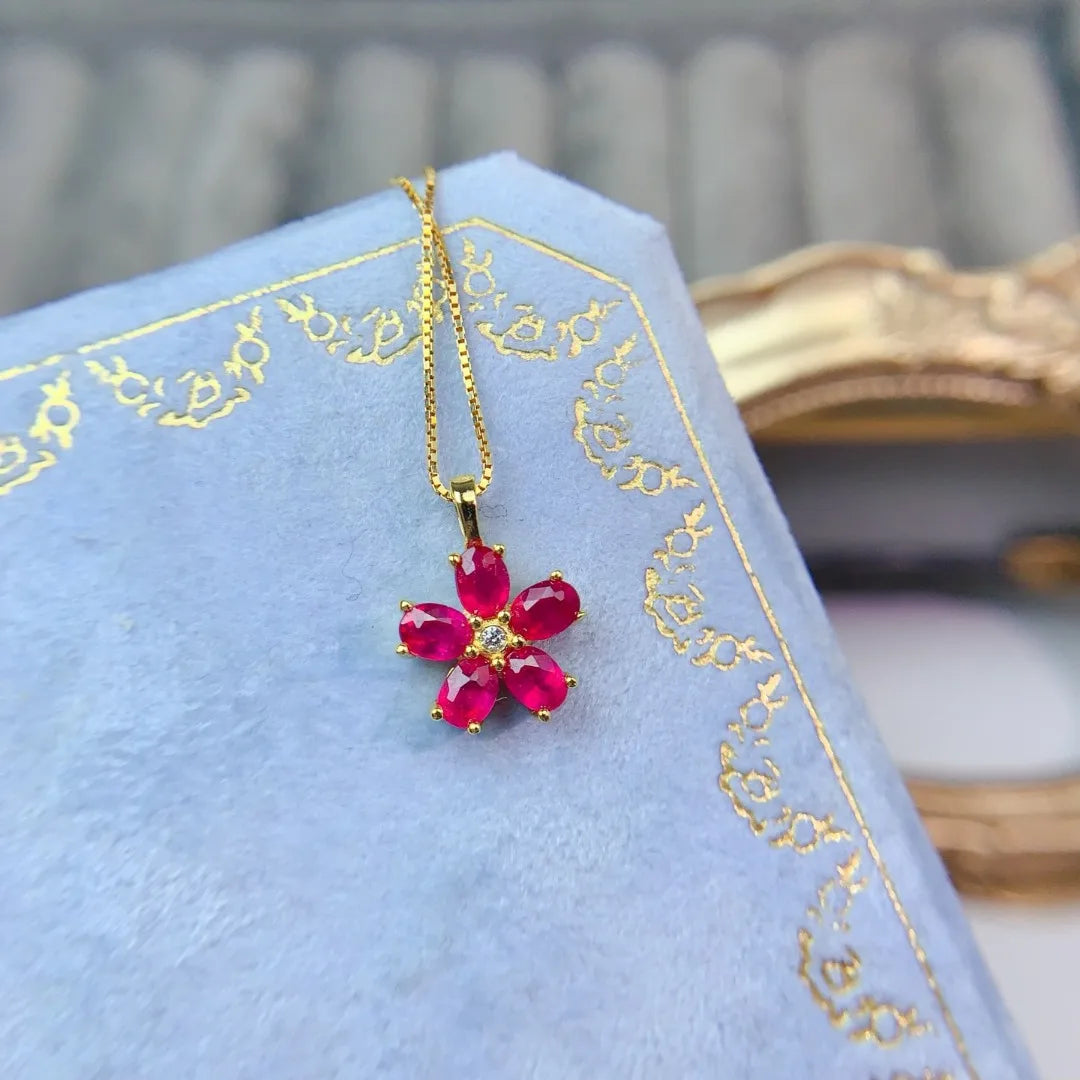 Elegant Refined Natural Ruby PENDANT S925 Pure Silver Fashion Jewelry Luxurious Red Gemstone Accessory