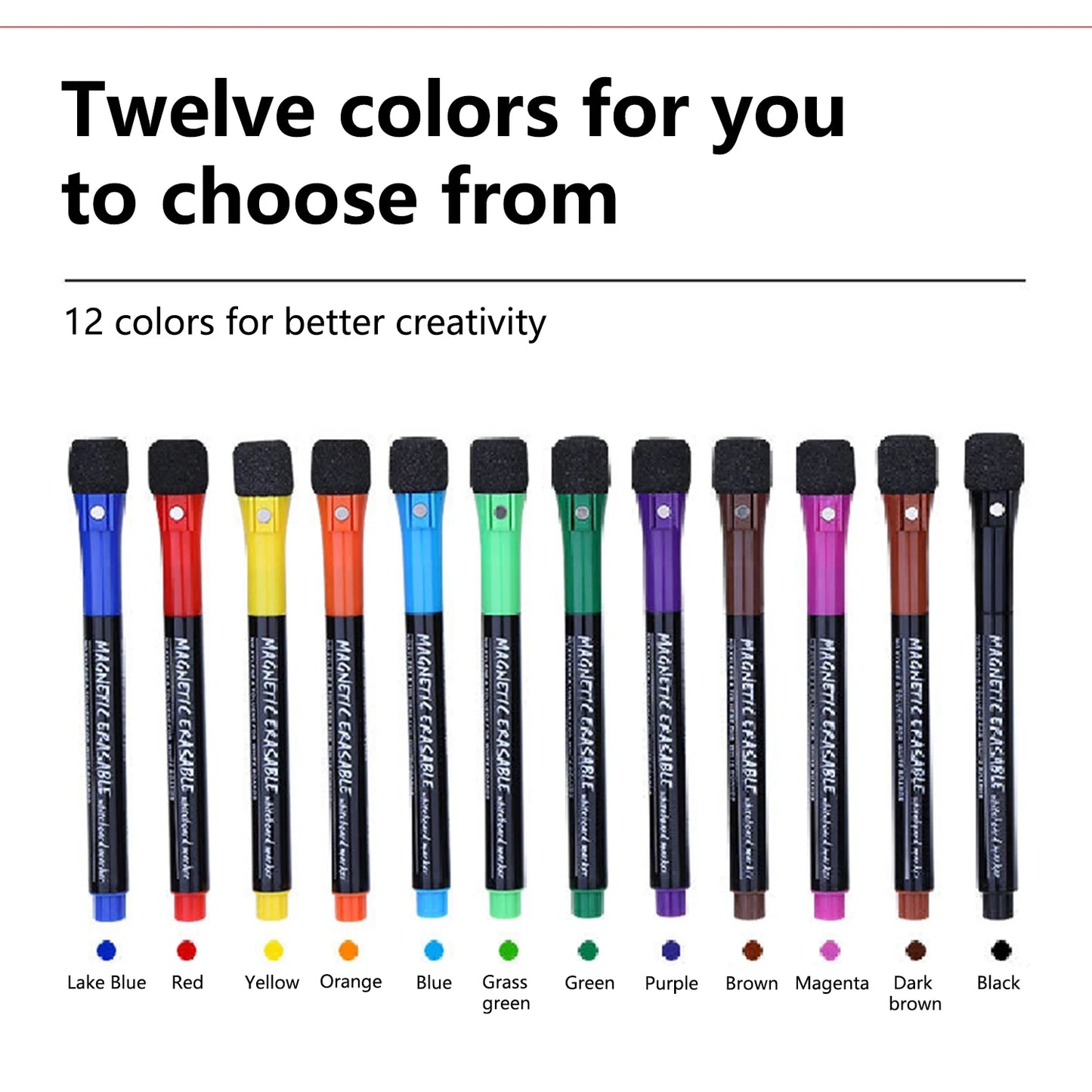 12 Color Magnetic Dry Erase Markers Whiteboard Markers with Eraser Magnetic Whiteboard Markers for School Children Teacher Gift