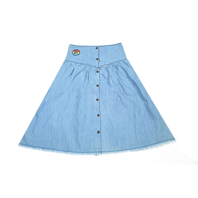 Summer kids clothes denim blue boy and girl dress t-shirt top set baby romper skirt colorful embroidery stripes children outfit