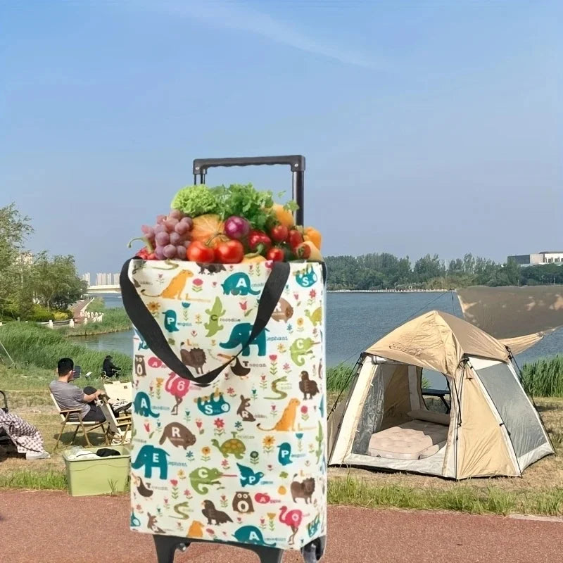 Foldable Oxford cloth shopping cart, large-capacity handheld premium bag – for outdoor, commercial, grocery & delivery.