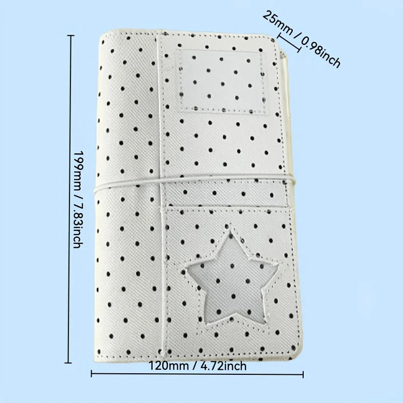 A6 Polka Dot Cloth Binder Notebook 6-Hole Loose Leaf Portable DIY Scrapbook Journal Multi Pocket Photo Album Planner School Gift
