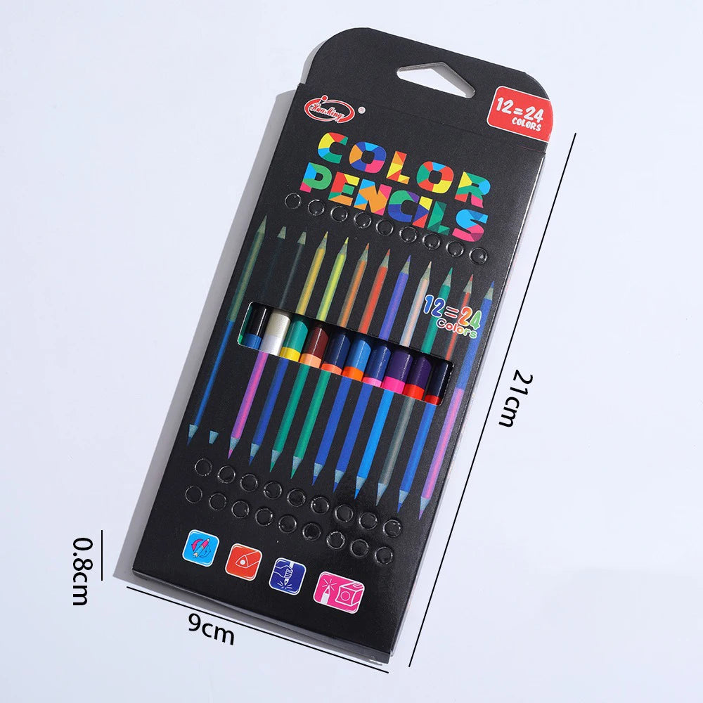 24 Colors Double Headed Pencils for Children Professional Drawing Sketching and Pastel Art Premium Student School Art Supplies