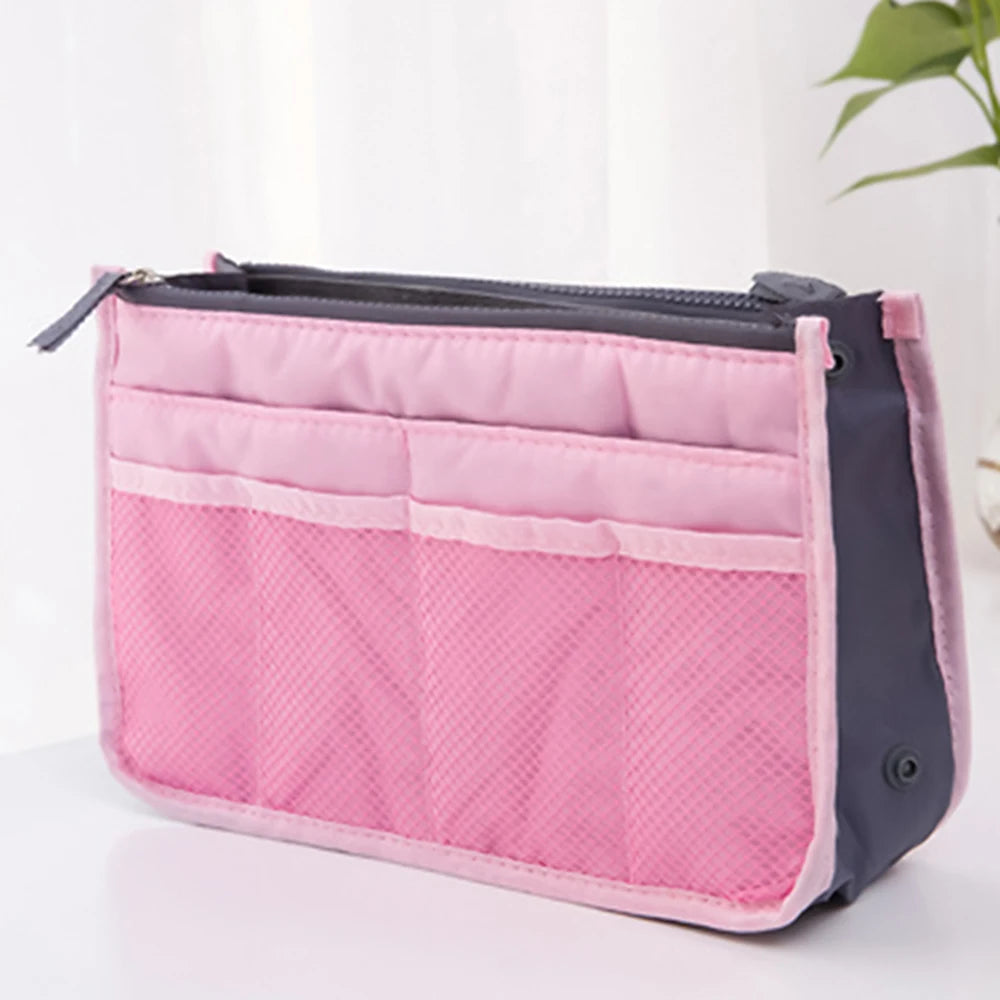 Women Cosmetic Organizer Bag Nylon Travel Insert Organizer Handbag Foldable Large Capacity Insert Bag Liner Makeup Tote