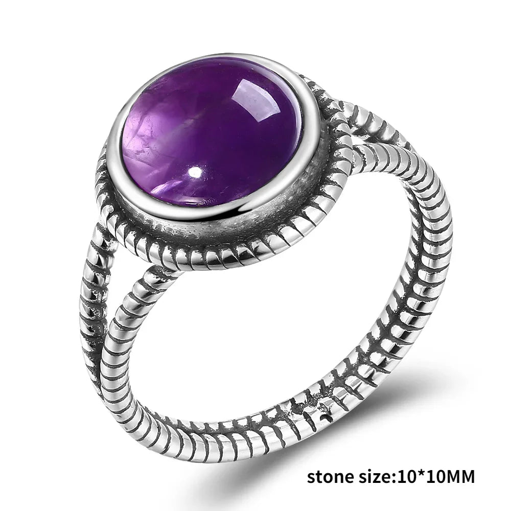 Luxury Vintage Ring Natural Amethyst Rings S925 Silver Jewelry Wedding Anniversary Party Ring Gifts for Women