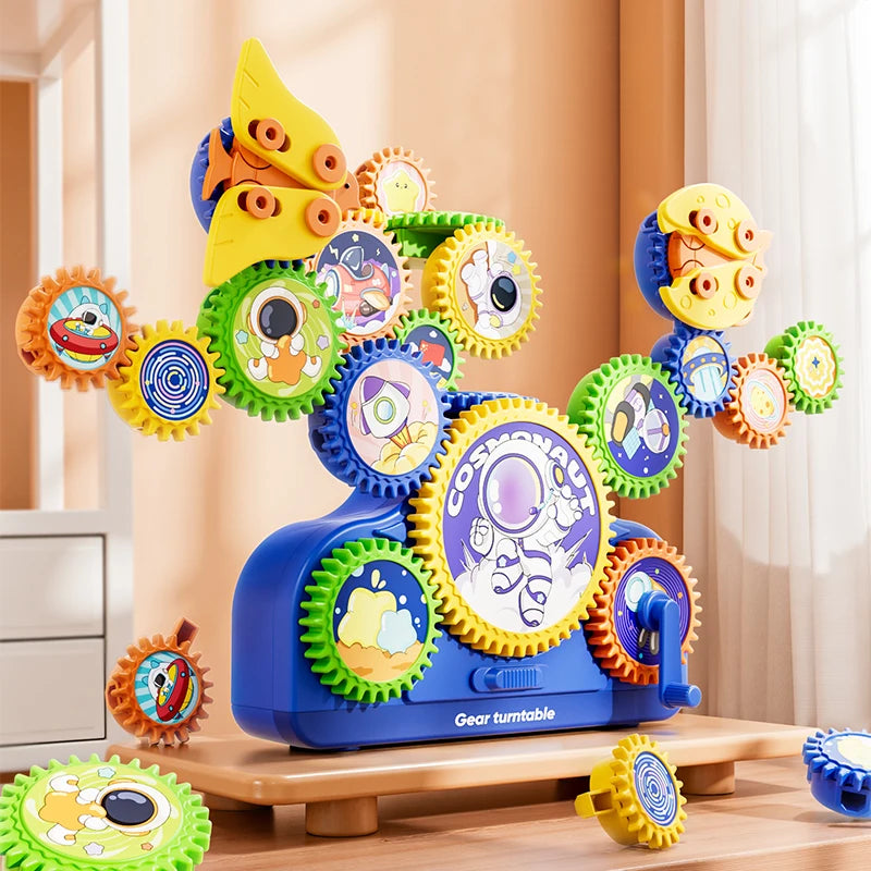 Kids Electric Gears Building Toy Set 3D Rotate Gears Assembly Model STEM Construction Toy Set Kids Educational Toys Xmas Gifts