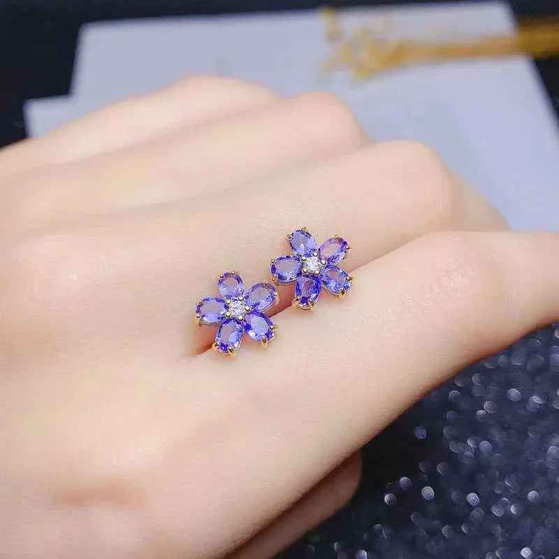 Natural Tanzanite Stud Earrings Women's Blue Gemstone Delicate S925 Sterling Silver Jewelry Free Shipping Clearance Sale